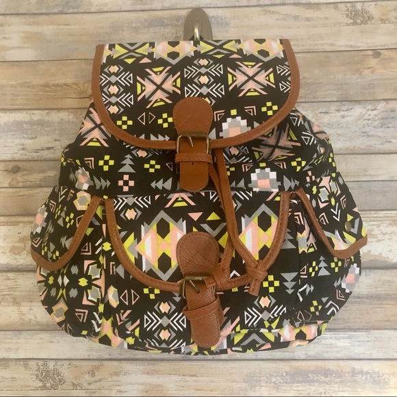 NEW✨ Southwestern Aztec Ecote Style Printed Canvas Leather Backpack Purse Bag - Picture 6 of 6